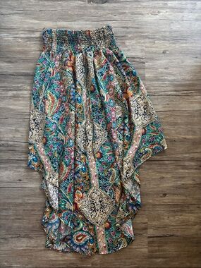 Teal Multi Paisley High-Low Skirt - Boho Floral Print